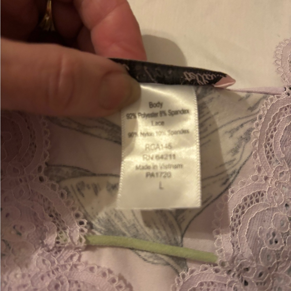 Linea Donatella Lavender Floral Lace-Trim Cami Pajama Top - Picture 5 of 12